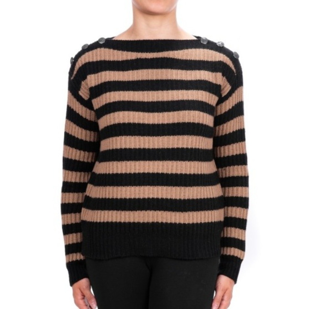 MAX MARA Salpa Striped Sweater Tan‎ Camel/Black Women Size XS Wool Cashmere Knit